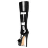 Aachcol Women's Cut-Out Platform Stiletto Boots | Patent Leather Tall Heels