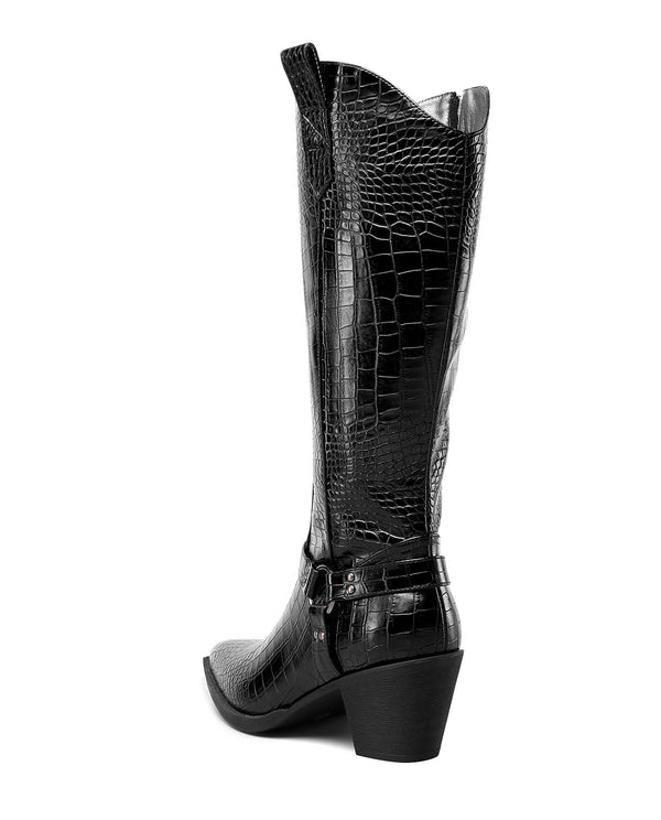 Women Ladies Cowboy Boots for Women Western Cowgirl Boots Embroidered Pointed Toe Mid Calf Boots with Chunky Block Heel 6CM Heels