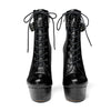 Crocodile Textured Ankle Boots with Zipper, Lace-up, and Ankle Straps _ 2-inch Platform Bootie, 6-inch Heel Shoes