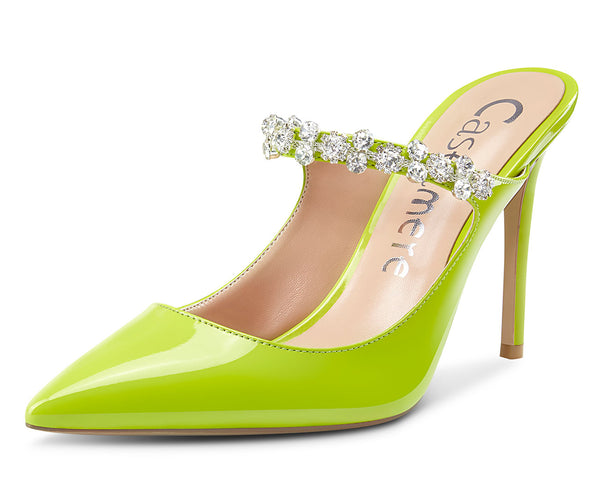 Aachcol Womens Slingback Slip On High Heels Pumps Rhinestones Strappy Pointy Toe 10CM Heel Sandals