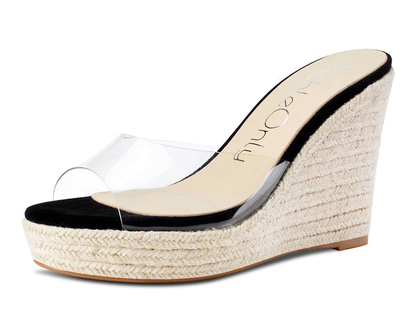 Aachcol Womens High Heels Platform Wedge Sandals Clear Transparent Comfortable Slippers Leather Lining Slip-on Office Colorfull Shoes 10CM Heel