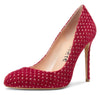 Aachcol Womens Round Toe High Heels Pumps Slip On Stilettos 10CM Heel Bling Suede