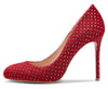 Aachcol Womens Round Toe High Heels Pumps Slip On Stilettos 10CM Heel Bling Suede