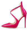 Aachcol Women's High Heels Cross Ankle Strap Pumps Pointed Toe 4.7" Inch Patent Heel Buckle
