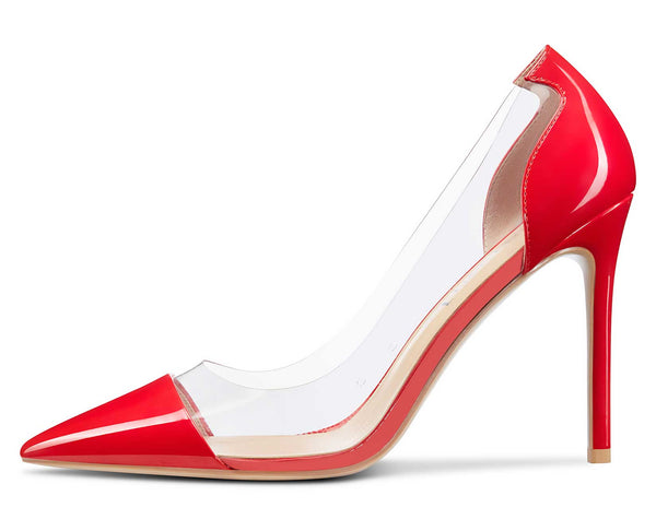 Aachcol Women's High Heels Transparent Clear Pumps Slip On Sexy Pointed Toe Stilettos 4" Inch Red Colorfull Patent Heel