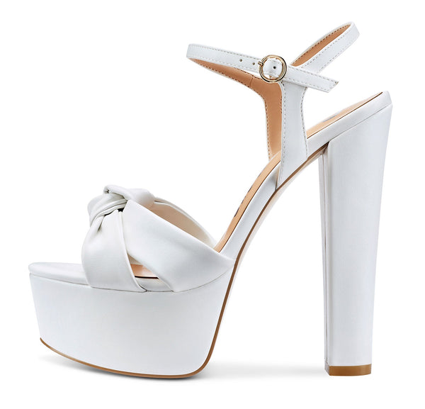 Aachcol Womens High Heel Platform Sandals Slingback Ankle Strap Bow-Knot Sandal Chunky Heel 5.9 Inches