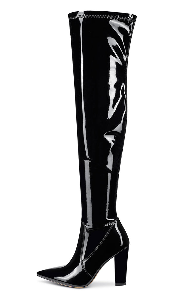 Aachcol Women's High Heels Over Knee Boots Pointed-Toe Sexy Boot with Zipper Basic Office Boot 4" Chunky Heel Shoes