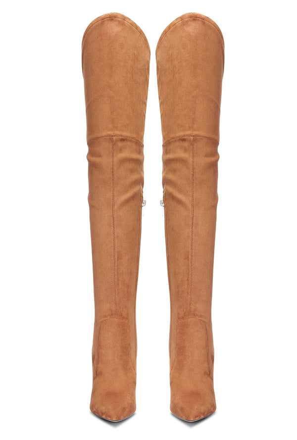 CASTAMERE Womens High Heels Over The Knee Boots Sexy Pointy Toe Chunky Block 10CM Heel Boot with Zipper