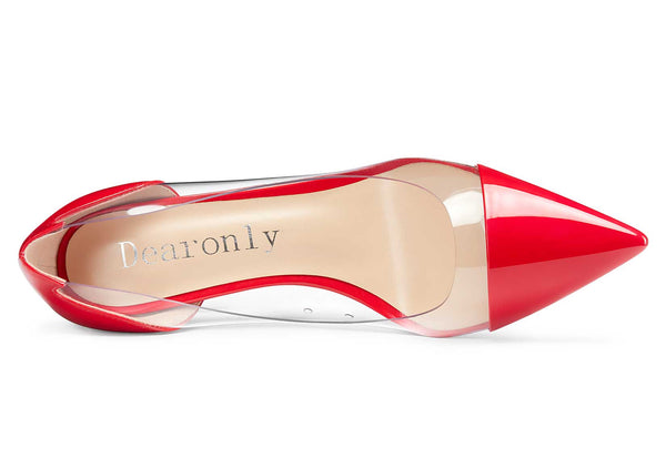 Aachcol Women's High Heels Transparent Clear Pumps Slip On Sexy Pointed Toe Stilettos 4" Inch Red Colorfull Patent Heel