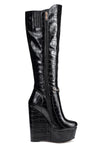 Aachcol Women's High Heels Platform Wedge Mid Calf Boots Round Toe Boot with Zipper Basic Office Black Boot 6" Heel Shoes