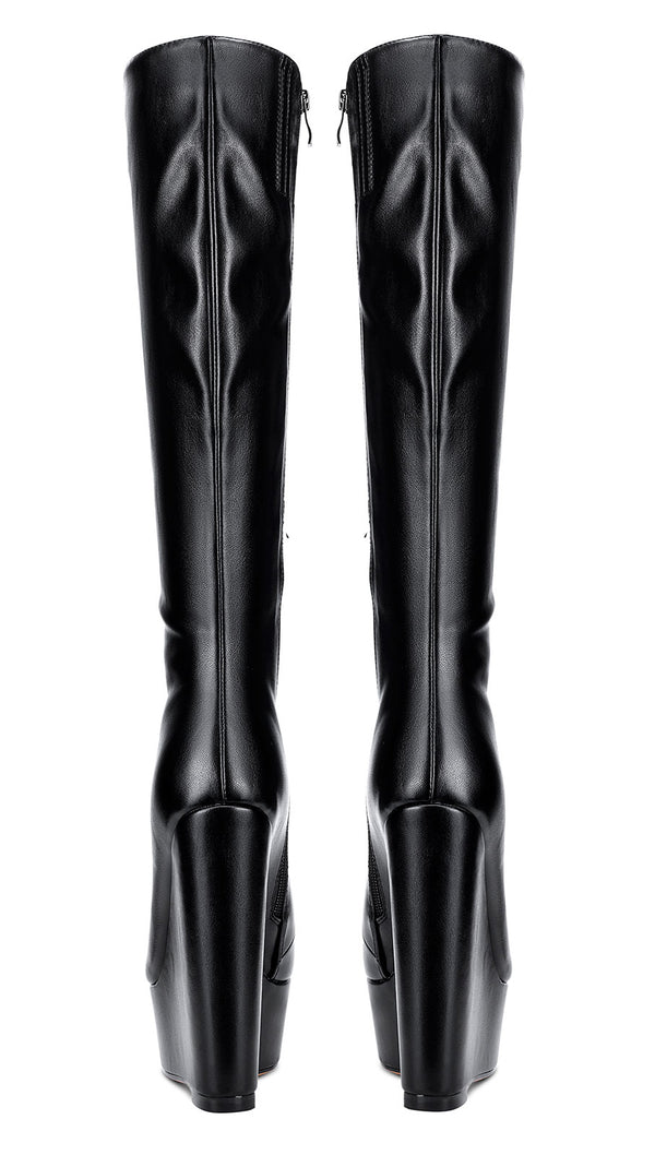 Aachcol Women's High Heels Platform Wedge Mid Calf Boots Round-Toe Lace-Up Boot with Zipper Basic Office Boot 6" Heel Shoes