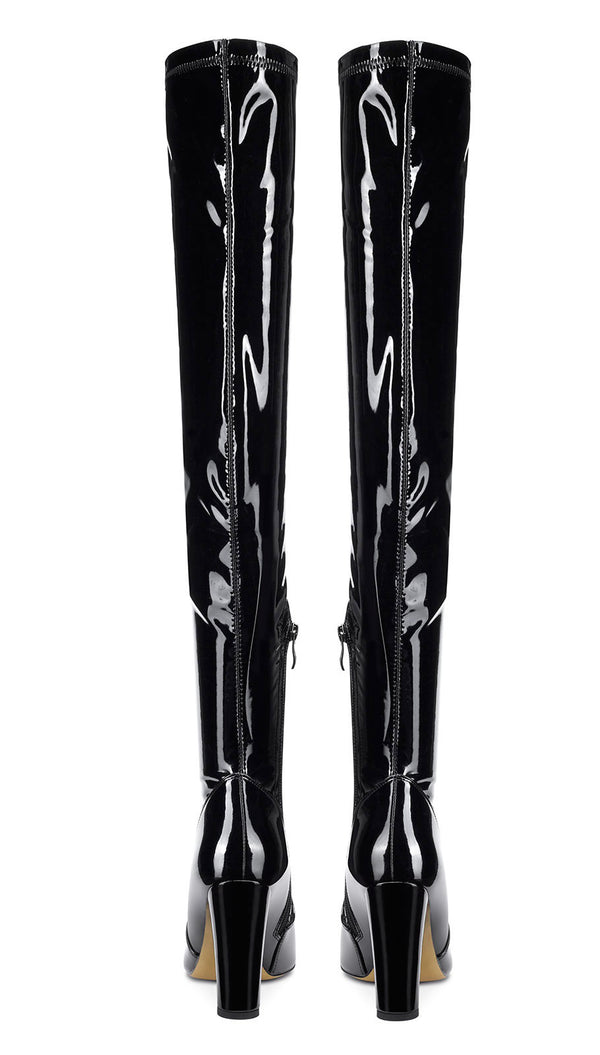 Aachcol Women's High Heels Over Knee Boots Pointed-Toe Sexy Boot with Zipper Basic Office Boot 4" Chunky Heel Shoes