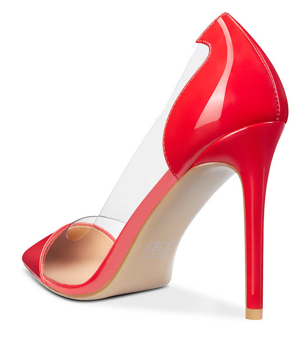 Aachcol Women's High Heels Transparent Clear Pumps Slip On Sexy Pointed Toe Stilettos 4" Inch Red Colorfull Patent Heel