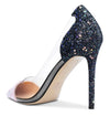Aachcol Women's High Heels Transparent Clear Pumps Slip On Sexy Pointed Toe Stilettos 4 Inch Colorful Glitter Heel