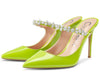 Aachcol Womens Slingback Slip On High Heels Pumps Rhinestones Strappy Pointy Toe 10CM Heel Sandals