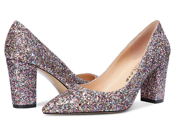 CASTAMERE Womens High Heel Pointed Toe Slip-on Fashion Glitter Pumps 8CM