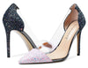 Aachcol Women's High Heels Transparent Clear Pumps Slip On Sexy Pointed Toe Stilettos 4 Inch Colorful Glitter Heel