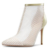 Aachcol Women's Mesh Ankle Boots High Heels Sandals Booties Slip On Pointed Toe Stilettos Boots with Zipper 10CM Heels