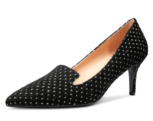 Aachcol Womens Stiletto Mid Heels Office Pumps Pointed Toe Slip-on 6CM Bling Suede