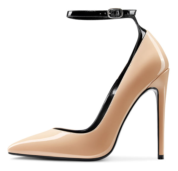 CASTAMERE Womens Sexy Ankle Strap High Heels Pumps Elegant Pointy Toe Stilettos 12CM Heel Shoes