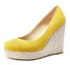 Aachcol Womens High Heels Platform Wedge Pumps Comfortable Leather Lining Slip-on Office Suede Shoes 10CM Heel