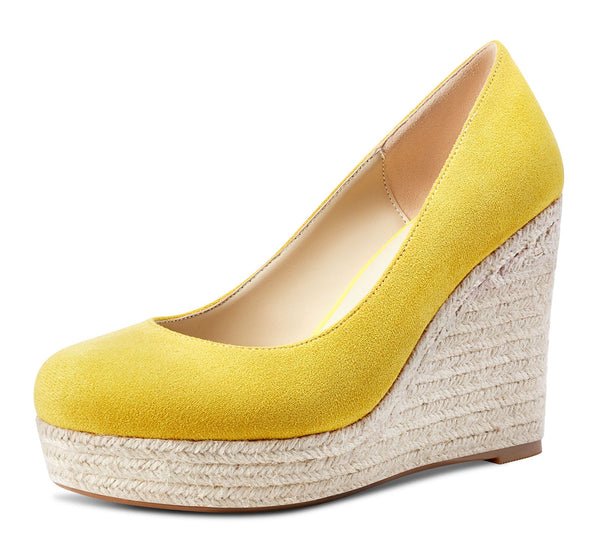 Aachcol Womens High Heels Platform Wedge Pumps Comfortable Leather Lining Slip-on Office Suede Shoes 10CM Heel
