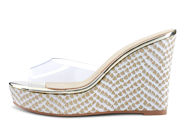Aachcol Womens High Heels Platform Wedge Sandals Clear Transparent Comfortable Slippers Leather Lining Slip-on Office Colorfull Shoes 10CM Heel