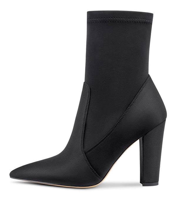 Aachcol Women's High Heels Ankle Boots Pointed Toe Boot with Zipper Basic Office Boot 4" Chunky Heel Shoes
