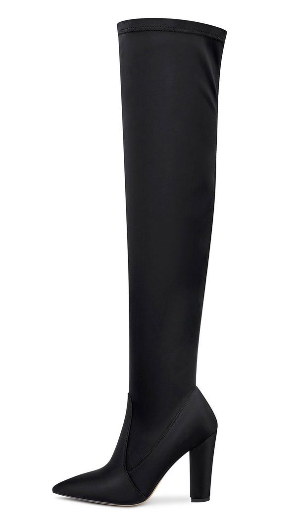 Aachcol Women's High Heels Over Knee Boots Pointed-Toe Sexy Boot with Zipper Basic Office Boot 4" Chunky Heel Shoes