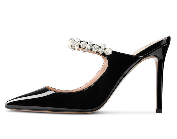 Aachcol Womens Slingback Slip On High Heels Pumps Rhinestones Strappy Pointy Toe 10CM Heel Sandals