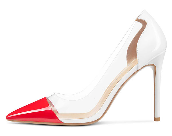 Aachcol Women's High Heels Transparent Clear Pumps Slip On Sexy Pointed Toe Stilettos 4" Inch Red Colorfull Patent Heel