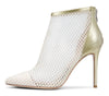 Aachcol Women's Mesh Ankle Boots High Heels Sandals Booties Slip On Pointed Toe Stilettos Boots with Zipper 10CM Heels