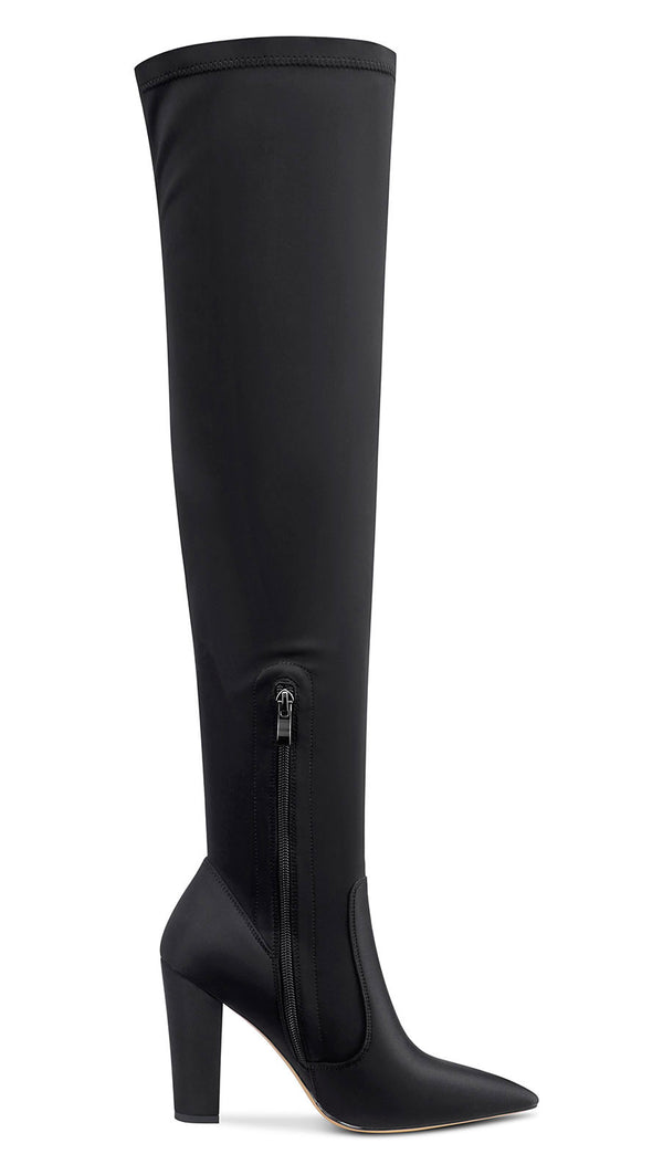 Aachcol Women's High Heels Over Knee Boots Pointed-Toe Sexy Boot with Zipper Basic Office Boot 4" Chunky Heel Shoes