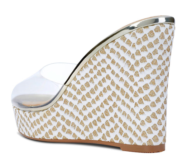 Aachcol Womens High Heels Platform Wedge Sandals Clear Transparent Comfortable Slippers Leather Lining Slip-on Office Colorfull Shoes 10CM Heel
