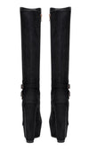 Aachcol Women's High Heels Platform Wedge Mid Calf Boots Round Toe Boot with Zipper Basic Office Black Boot 6" Heel Shoes