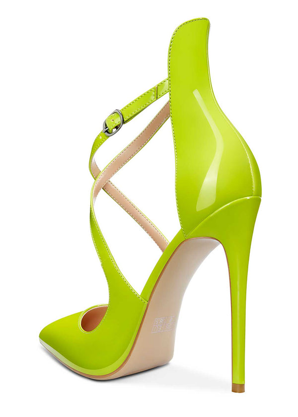 Aachcol Women's High Heels Cross Ankle Strap Pumps Pointed Toe 4.7" Inch Patent Heel Buckle