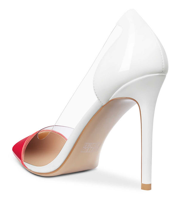 Aachcol Women's High Heels Transparent Clear Pumps Slip On Sexy Pointed Toe Stilettos 4" Inch Red Colorfull Patent Heel