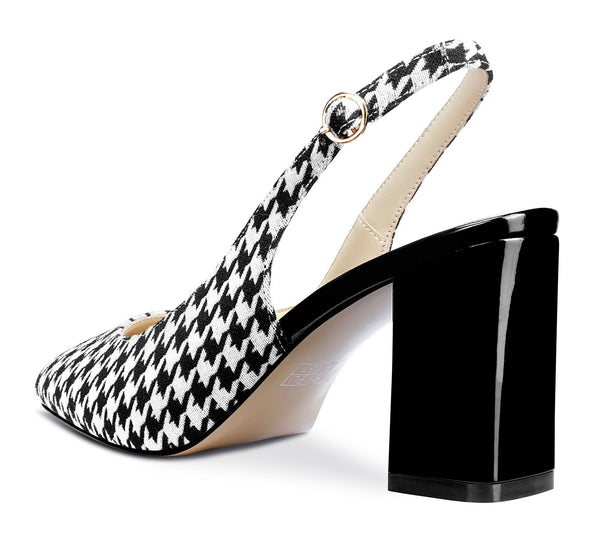 Aachcol Womens Slingback Chunky Heels Pumps Comfortable Leather Square-Toe Block Mid-Heels Office Classic Shoes 7.5 cm Heel
