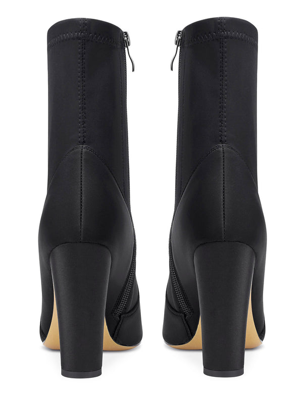 Aachcol Women's High Heels Ankle Boots Pointed Toe Boot with Zipper Basic Office Boot 4" Chunky Heel Shoes