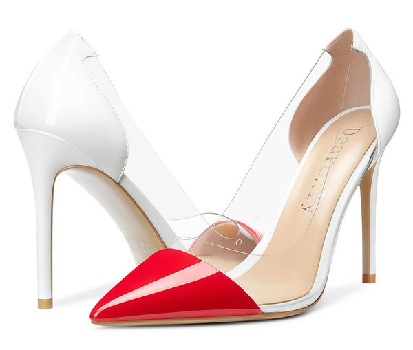 Aachcol Women's High Heels Transparent Clear Pumps Slip On Sexy Pointed Toe Stilettos 4" Inch Red Colorfull Patent Heel