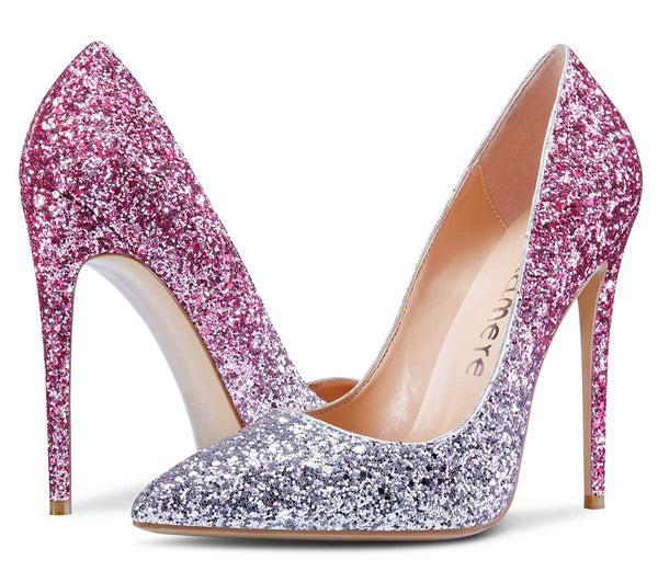CASTAMERE Womens Sky High Heels Basic Pumps Pointed Toe Stilettos 12CM Heel Glitter Shoes
