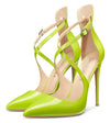 Aachcol Women's High Heels Cross Ankle Strap Pumps Pointed Toe 4.7" Inch Patent Heel Buckle