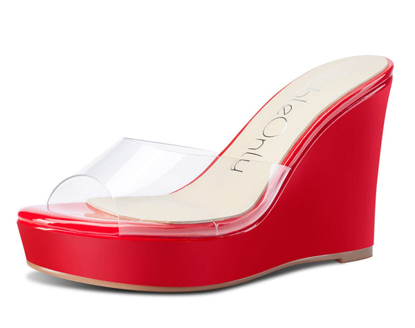 Aachcol Womens High Heels Platform Wedge Sandals Clear Transparent Comfortable Slippers Leather Lining Slip-on Office Shoes 10CM Heel