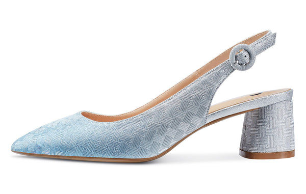 Aachcol Womens Chunky Block Heels Slingback Pumps Slip-on Pointy Toe 5CM Heel Glitter Sandals
