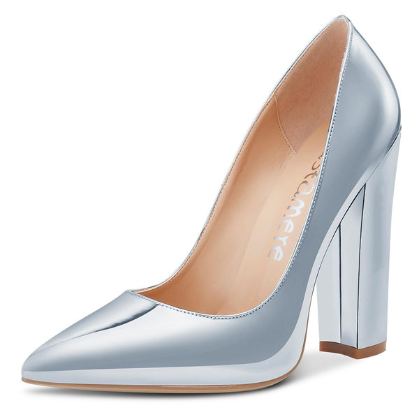CASTAMERE Womens Sky High Block Heels Pumps Pointed Toe Slip-on 4.7 Inch Heels Classic Shoes