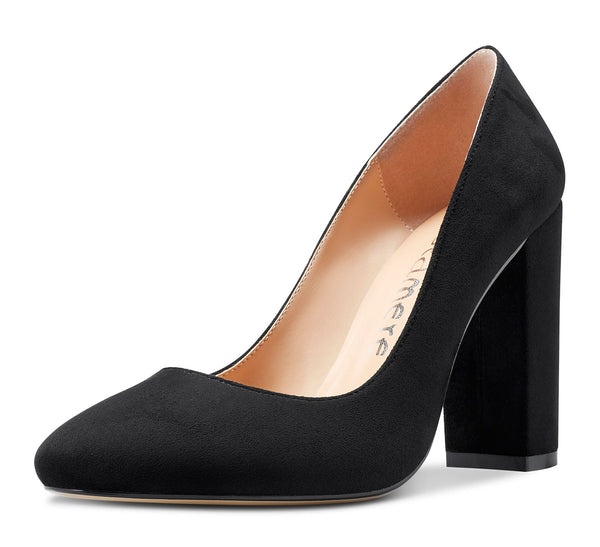 Aachcol Womens High Heels Round Toe Pumps Slip-on 10CM Chunky Block Heel Office