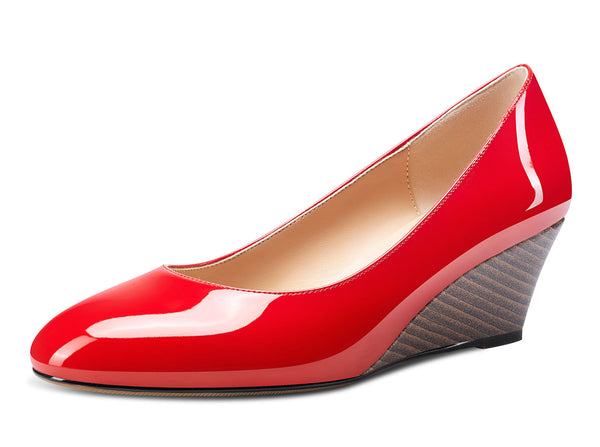Aachcol Womens Wedge Heels Pumps Comfort Slip-on Round-Toe Basic Pump 2Inch Mid-Heel
