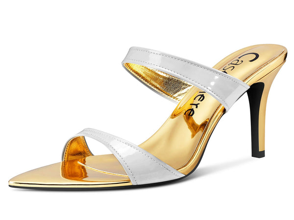 Aachcol Womens Mid-Heels Slingback Sandals Sexy Strap Pointy Toe Slip-on Sandal 8CM Heels