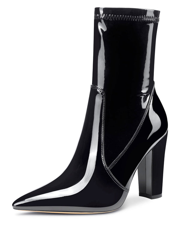 Aachcol Women's High Heels Ankle Boots Pointed Toe Boot with Zipper Basic Office Boot 4" Chunky Heel Shoes
