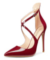 Aachcol Women's High Heels Cross Ankle Strap Pumps Pointed Toe 4.7" Inch Patent Heel Buckle